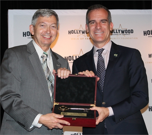Leron Gubler presented with the Key to the City of Los Angeles by Mayor Eric Garcetti